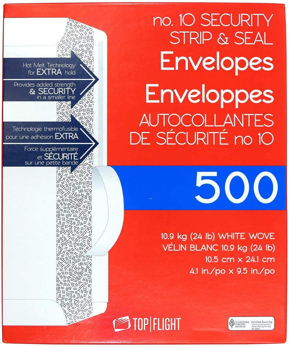 Premium #10 Privacy Letter Envelopes, Case of 500 - self-seal strip (no gum)